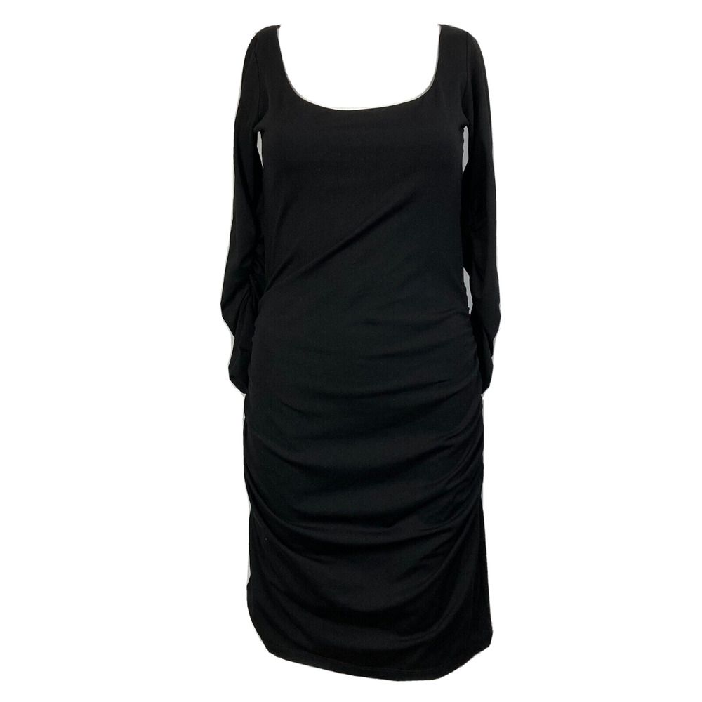 Susana Monaco Dress Womens‎ Sz S Black Knit Ruched Long Sleeve Bodycon Stretch